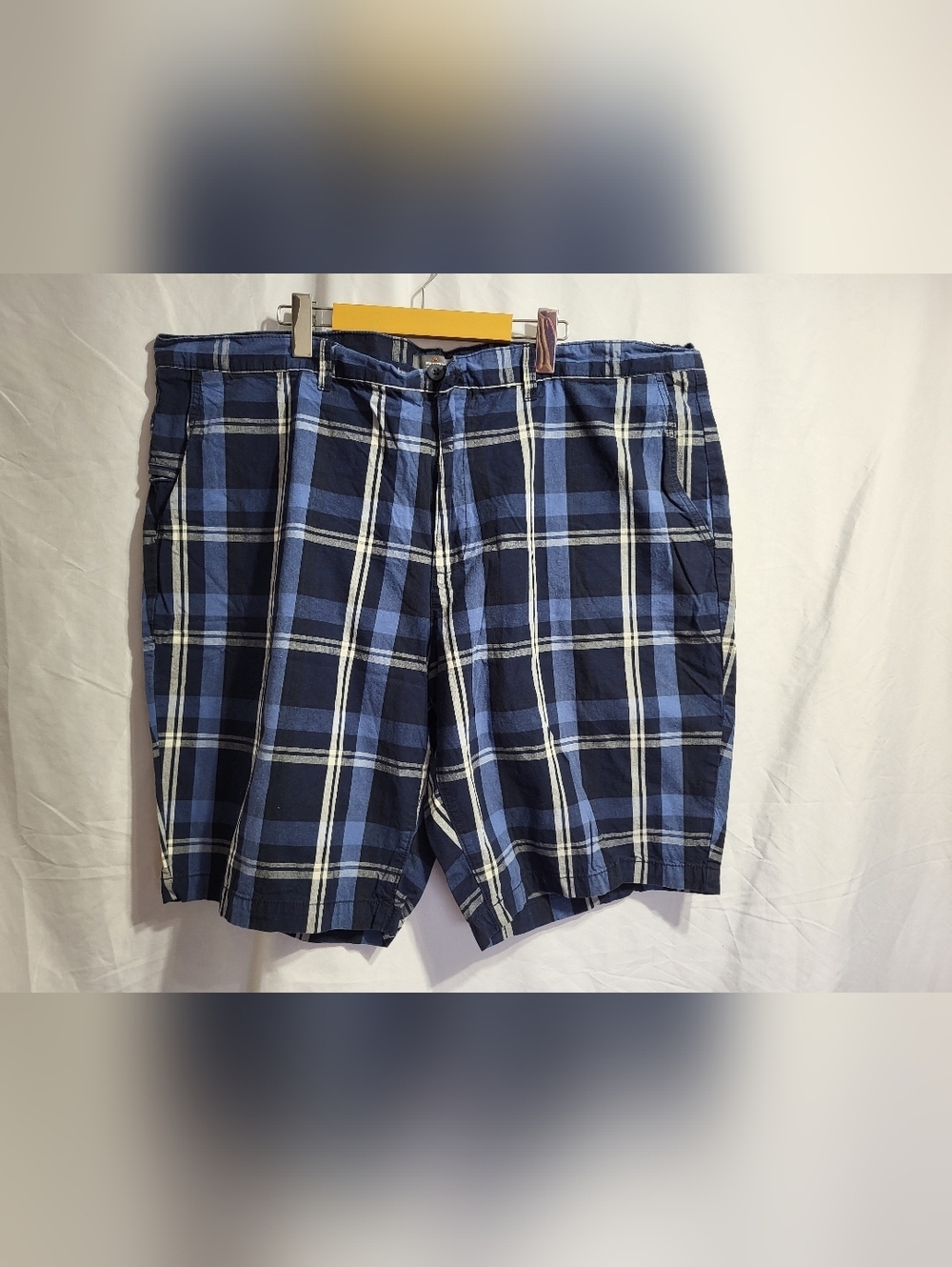 Mountain Ridge Men's Navy and Light Blue Plaid Shorts, Size 46